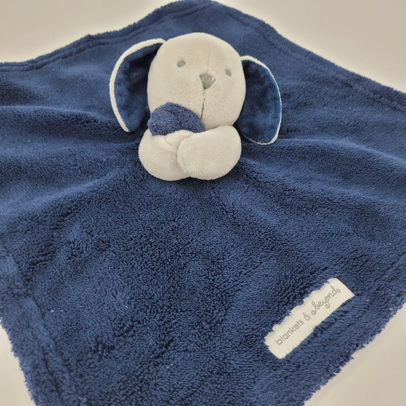 Blankets & Beyond Lovie Puppy Dog Navy Blue Gray Lovey Fleece Security Blanket - Picture 1 of 15